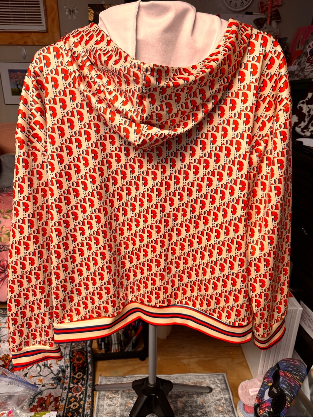 Red and Cream Logo-Print Zip Hoodie - Picture 2 of 2